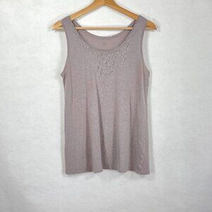 Eileen Fisher Lightweight Linen Blend Tank Top Beaded Beachy Boho Summer XS
